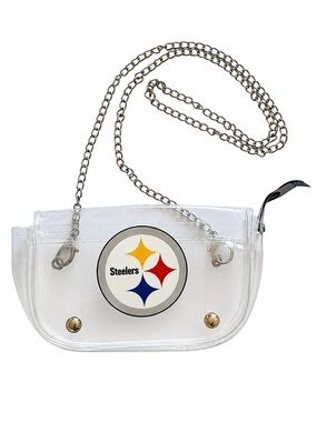 NEW Clear Pittsburgh Steelers Crossbody Silver Chain Strap Game Day Stadium Bag